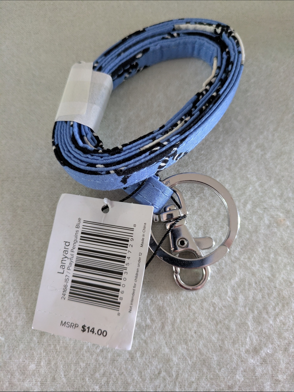Vera Bradley Blue Playful Penguins Lanyard with Key Ring NWT